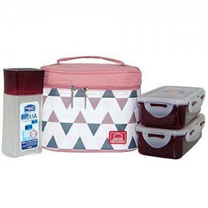 Locknlock Plastic Lunch Box Set With Bag, 3-pieces, Pink | CAW-309476