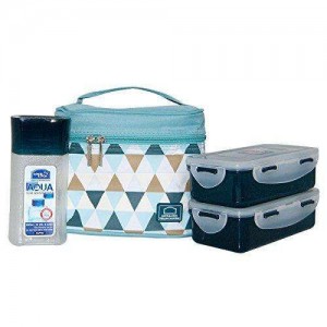 Locknlock Plastic Lunch Box Set With Bag, 3-pieces, Blue | RBL-671950