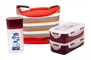 Locknlock Plastic Lunch Box With Stripes Bag Set, 4-pieces | CUX-267594