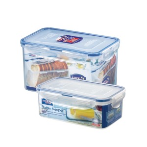 Locknlock Rectangular Plastic Airtight Food Storage Container With Leak Proof Lid, Transparent, (750ml + 1.9ltr) | LGY-013274