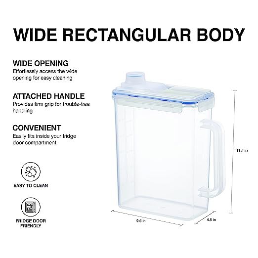 Locknlock Aqua Fridge Door Water Jug With Handle Bpa Free Plastic Pitcher, 4.0l, Clear | XLA-963584