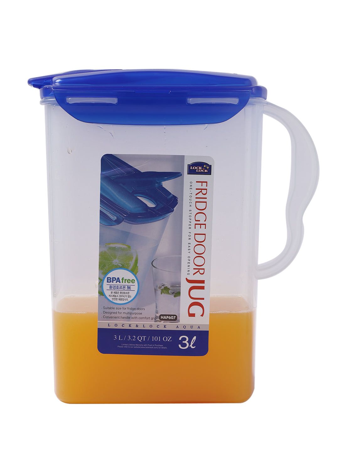 Locknlock Aqua Fridge Door Water Jug With Flip Top Lid, 3 Litres, Semitransparent | GEC-296084