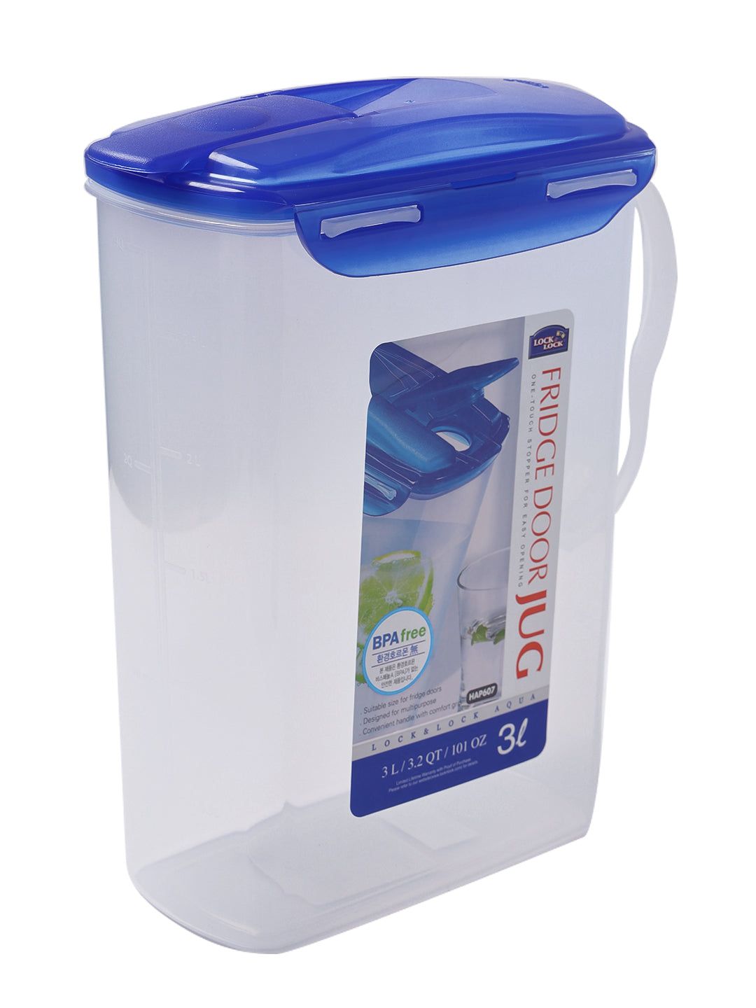 Locknlock Aqua Fridge Door Water Jug With Flip Top Lid, 3 Litres, Semitransparent | GEC-296084