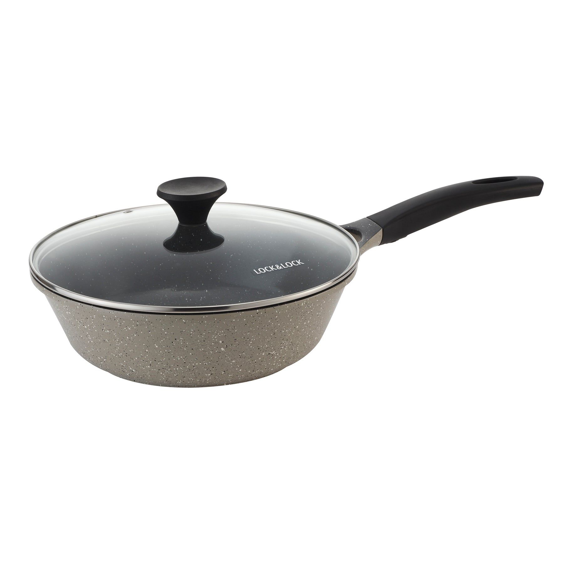 Locknlock Ceramic Marble Coating Stone Wok With Lid, 28 Cm, Grey | EXD-705469