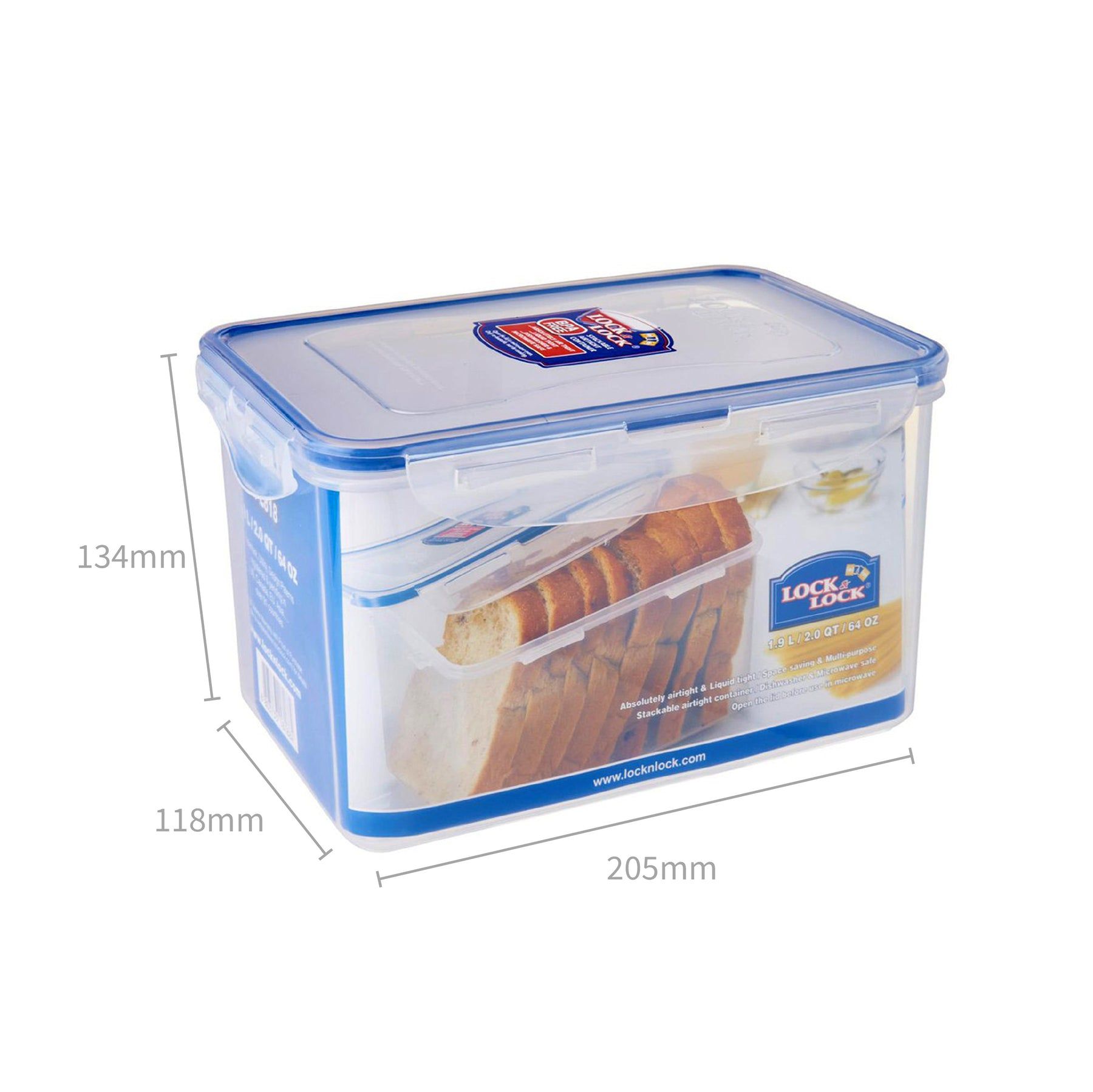 Locknlock Classics Rectangular Plastic Airtight Bread Storage Container, 1.9 Liter, Set Of 2 | COH-724086