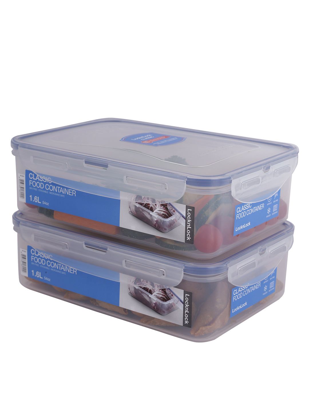 Locknlock Classics Rectangular Plastic Airtight Food Storage Container, 1.6 Liter, Set Of 2 | TUO-519463