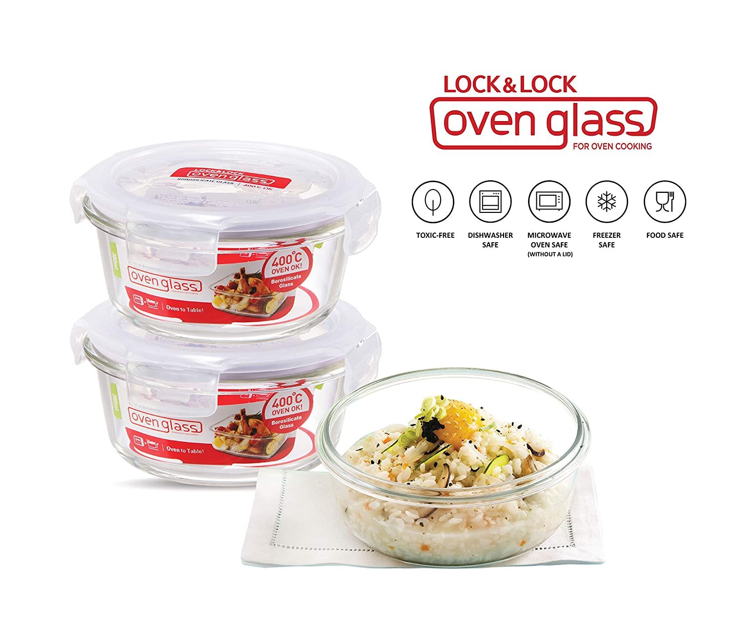 Locknlock Glass Lunch Box With Lunch Bag | (380ml x Set Of 2 Piece) - Grey | OCN-926145