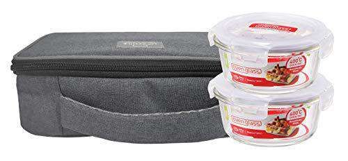 Locknlock Glass Lunch Box With Lunch Bag | (380ml x Set Of 2 Piece) - Grey | OCN-926145