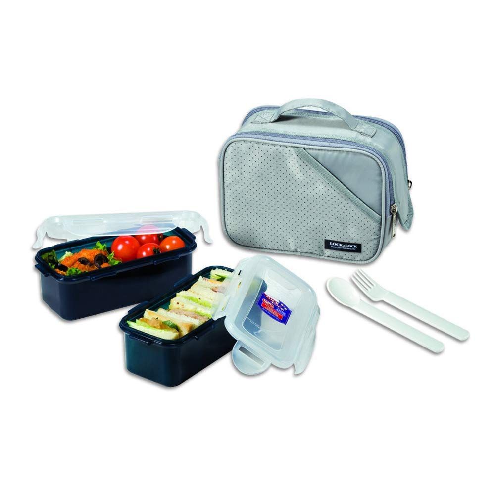 Locknlock Large Lunch Box Set With Bag, Spoon And Fork, 3 Pieces | NWE-539427