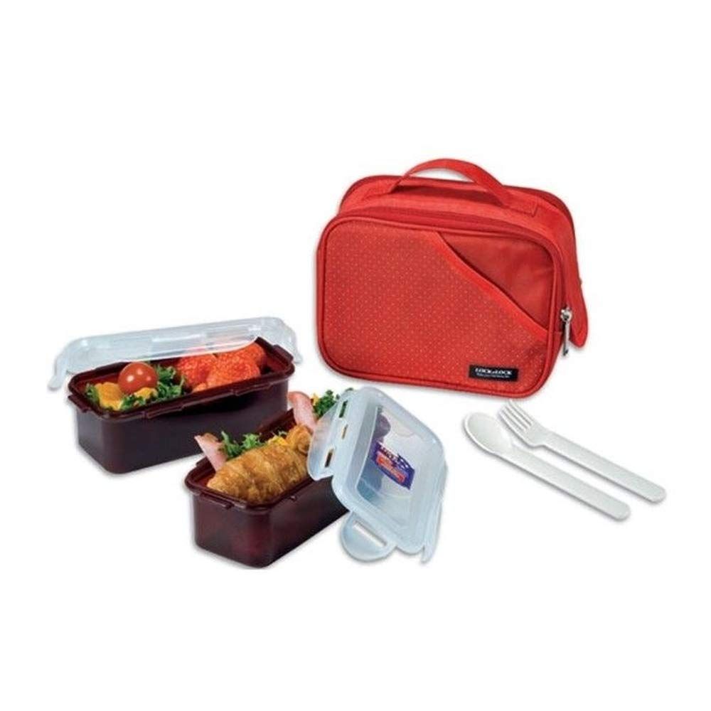 Locknlock Large Lunch Box Set With Bag, Spoon And Fork, 3 Pieces | NWE-539427