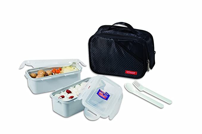 Locknlock Large Lunch Box Set With Bag, Spoon And Fork, 3 Pieces | NWE-539427