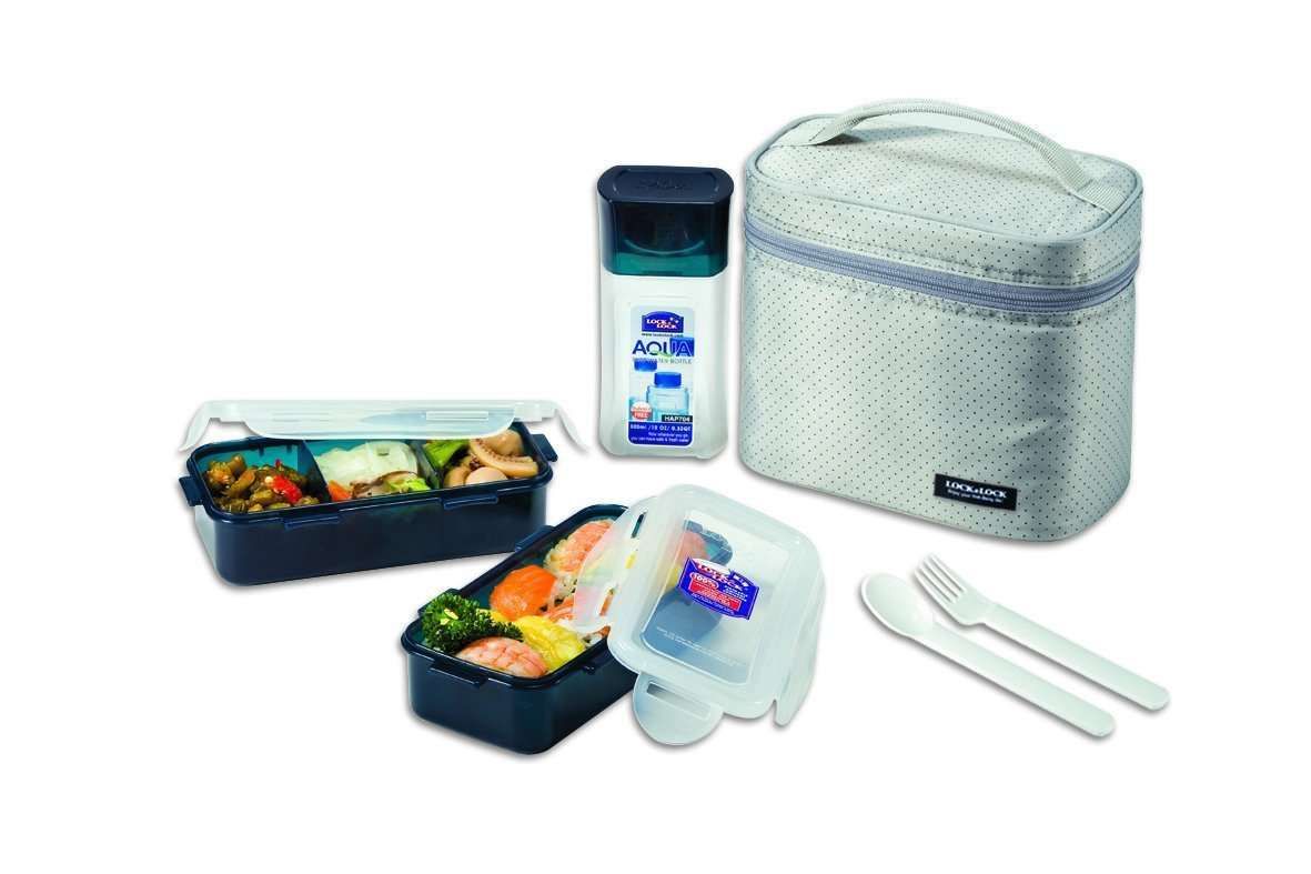 Locknlock Medium Lunch Box Set With Bag, Spoon And Fork, 3 Pieces | QCB-691203