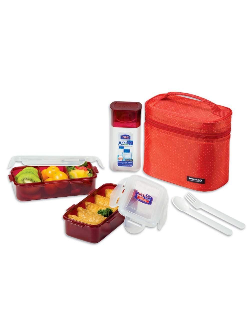 Locknlock Medium Lunch Box Set With Bag, Spoon And Fork, 3 Pieces | QCB-691203