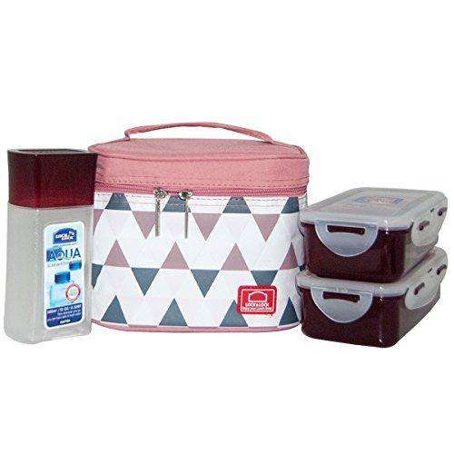 Locknlock Plastic Lunch Box Set With Bag, 3-pieces, Pink | CAW-309476