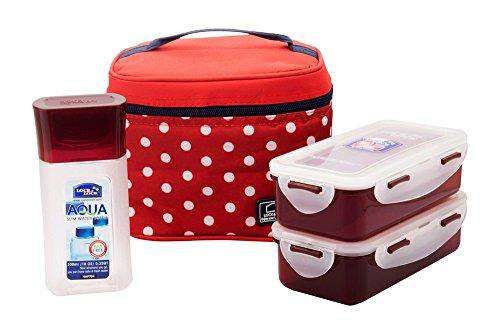 Locknlock Plastic Lunch Box With Polka Bag Set, 4-pieces | UWR-758320