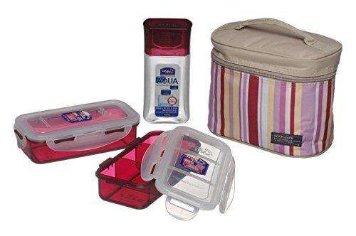 Locknlock Rectangular Lunch Box Set With Leak Proof And Locking Lids, 3-pieces, Pink | YVQ-809261