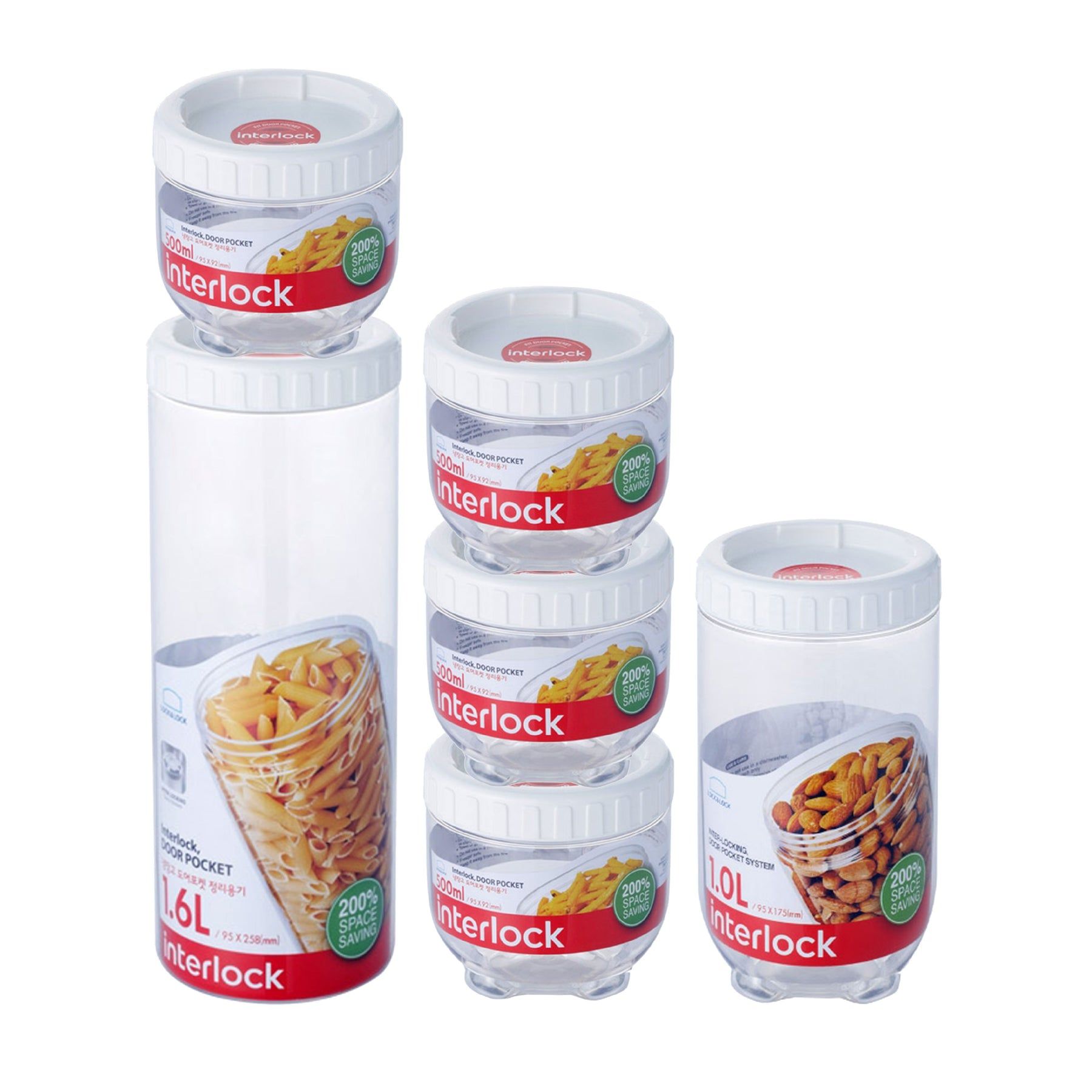 Locknlock Round 500ml x 4 + 1ltr + 1.6ltr - Interlock Set | NOA-032178