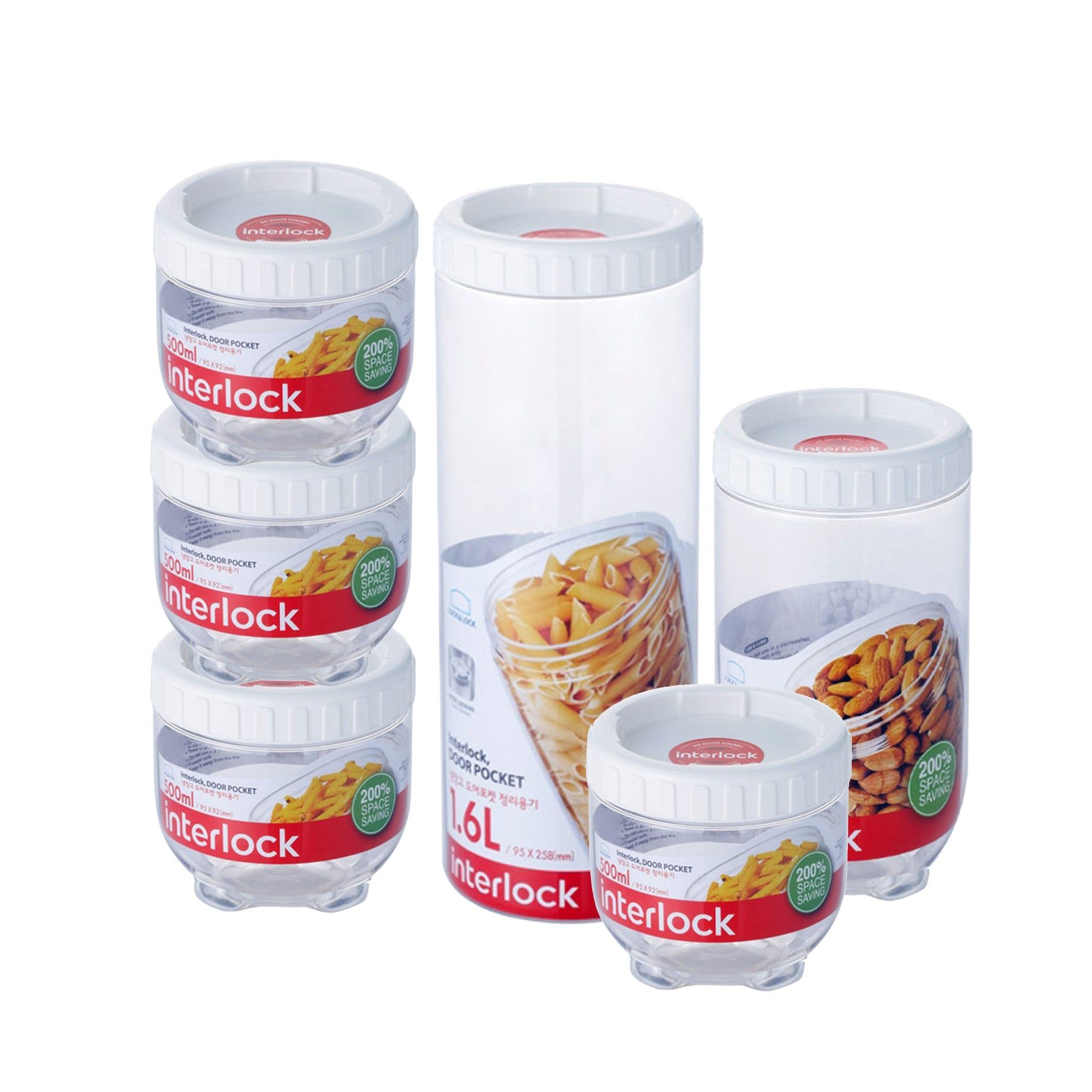 Locknlock Round 500ml x 4 + 1ltr + 1.6ltr - Interlock Set | NOA-032178