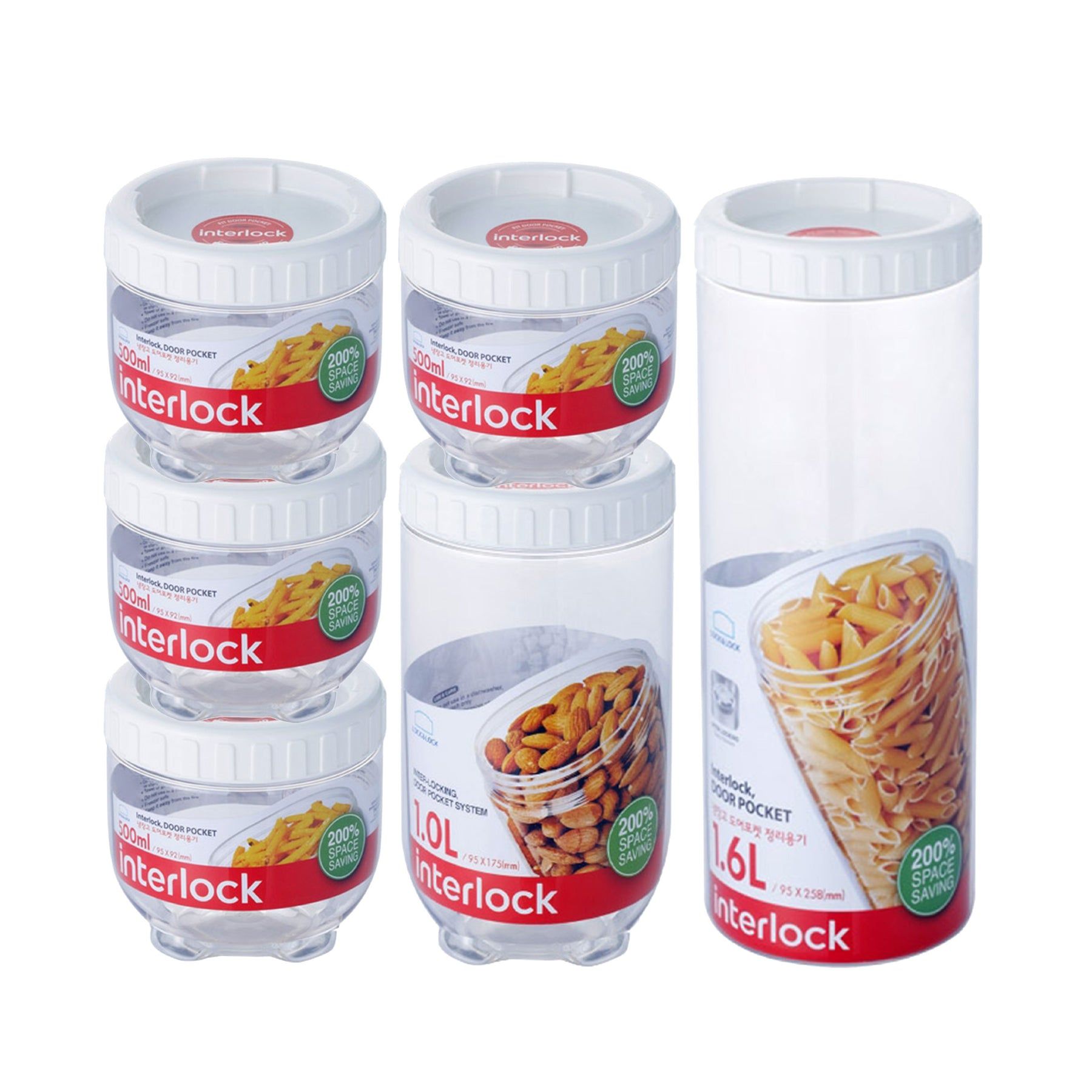 Locknlock Round 500ml x 4 + 1ltr + 1.6ltr - Interlock Set | NOA-032178