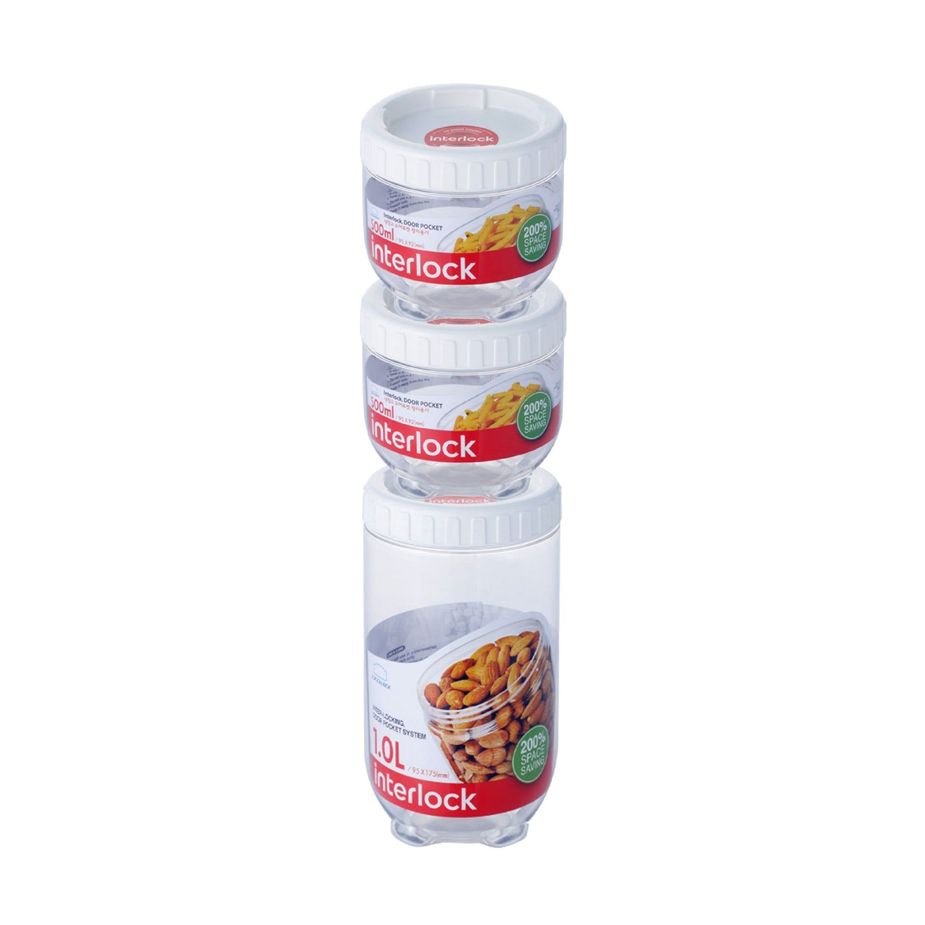 Locknlock Round 500ml x 500ml x 1ltr - Interlock Set | CLB-075412