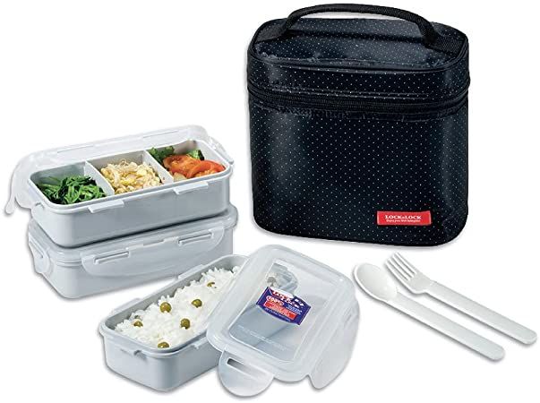 Locknlock Small Lunch Box Set With Bag, Spoon And Fork, 3-pieces | XTF-561083