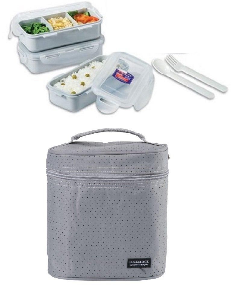 Locknlock Small Lunch Box Set With Bag, Spoon And Fork, 3-pieces | XTF-561083